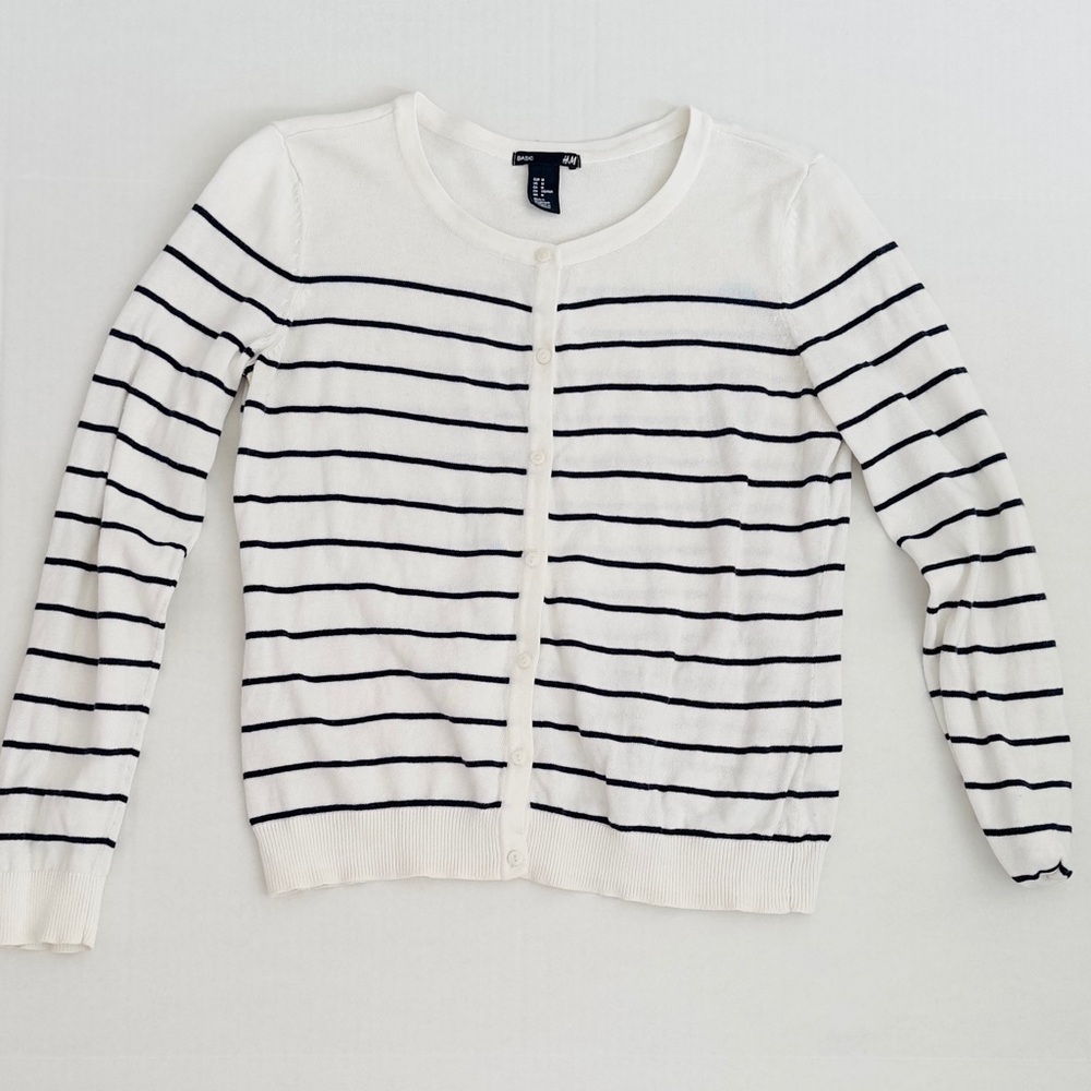H&M White and Black Striped Cardigan